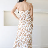 White Brown Rose Print Slip Midi Dress