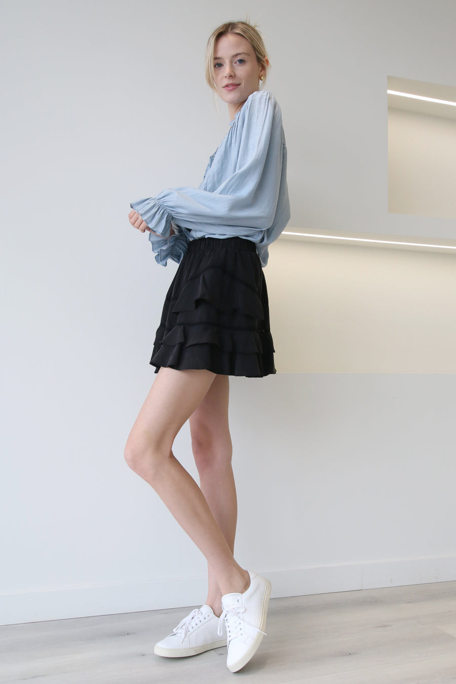 Tencel Layered Ruffled Skirt Black
