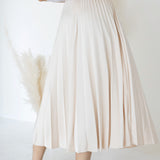 A-Line Pleated Midi Skirt Nude