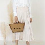 A-Line Pleated Midi Skirt Nude