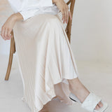 A-Line Pleated Midi Skirt Nude