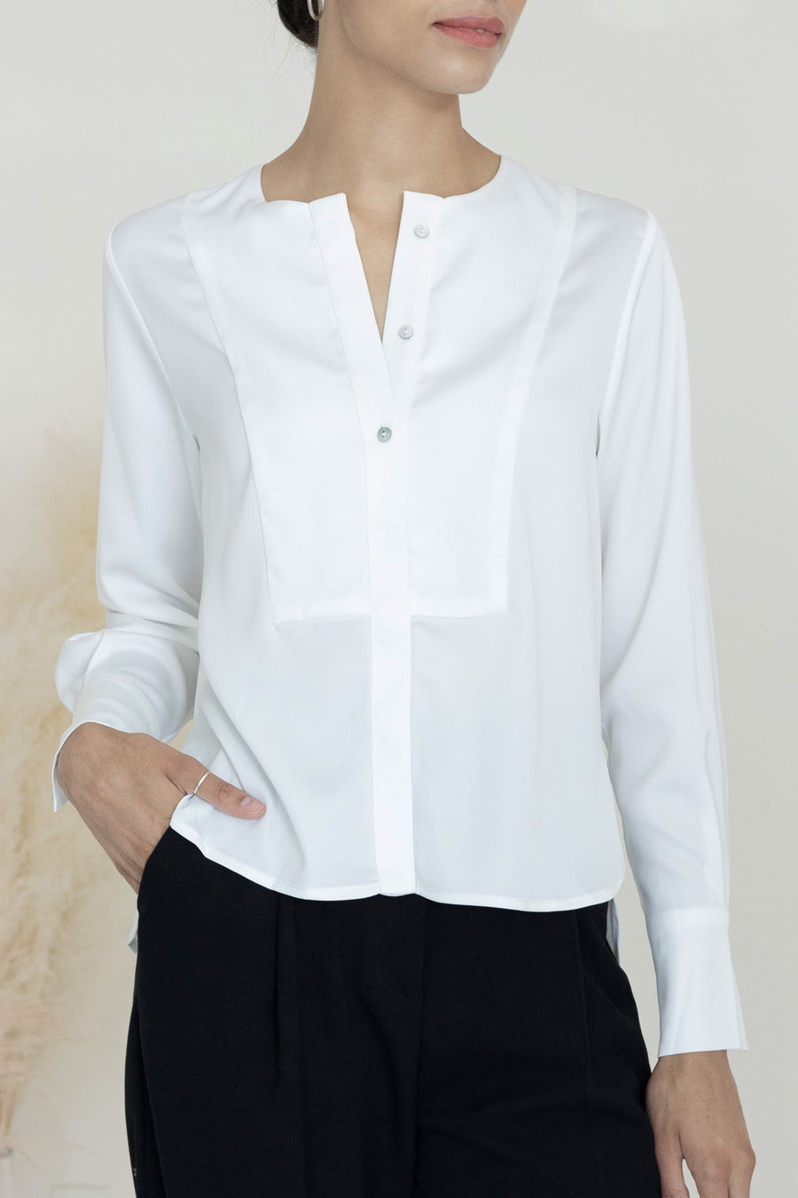 Collarless Front Button Blouse
