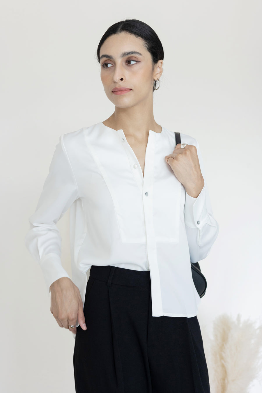 Collarless Front Button Blouse