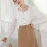 Feminine Blouse White With Pearl Detail