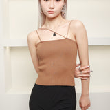 Ribbed Spaghetti Tank Tan