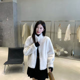 Cropped White Fur Coat With Pockets