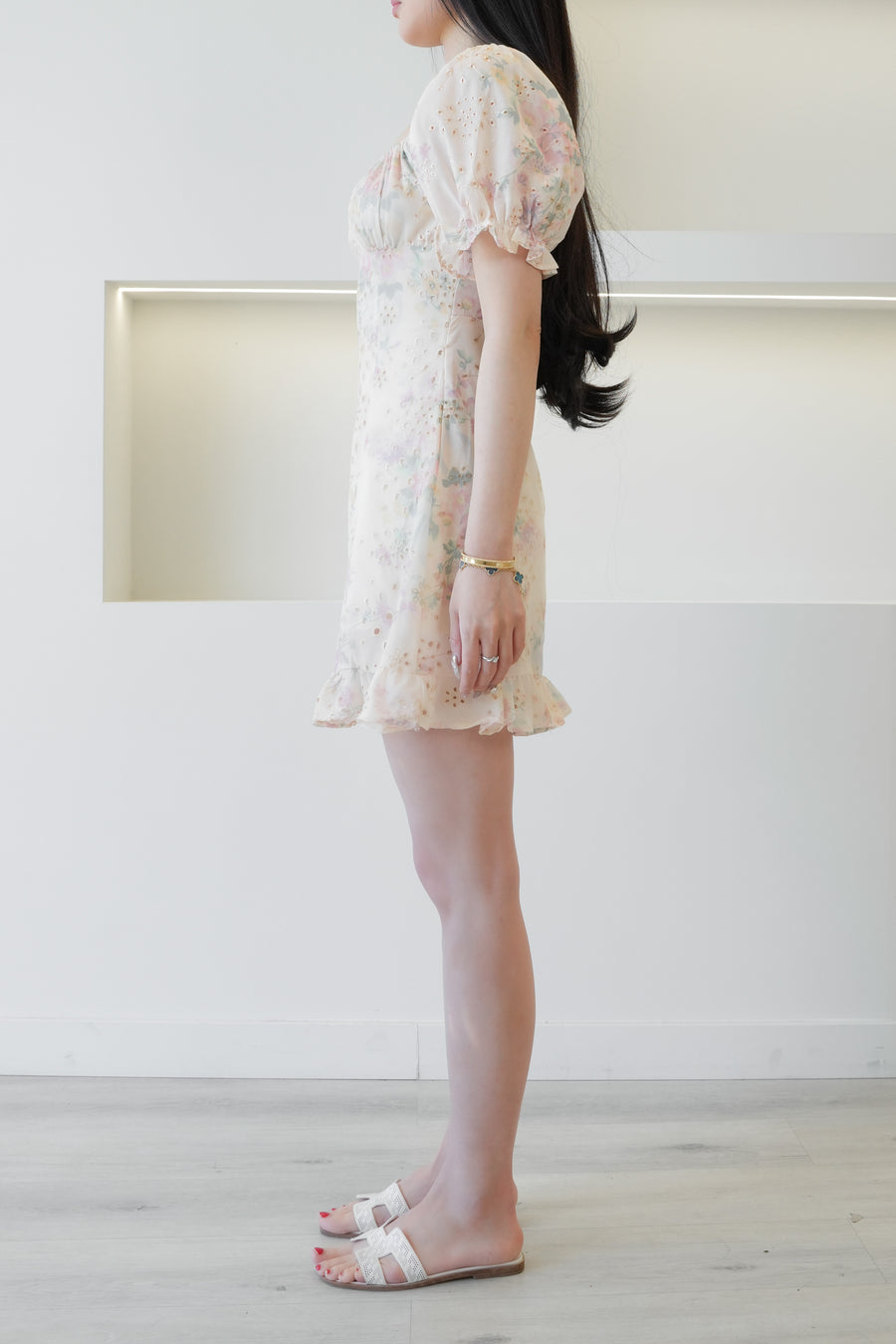 Peach Floral Eyelet Mini Dress