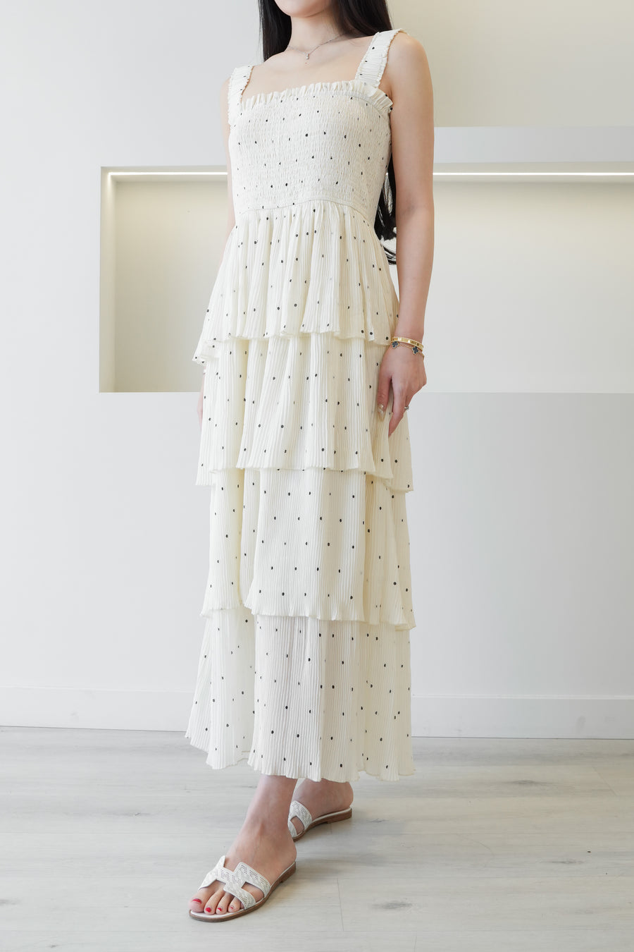 Polka Dot Chiffon Layer Dress White