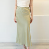 High Waist A-Line Midi Satin Skirt Avocado