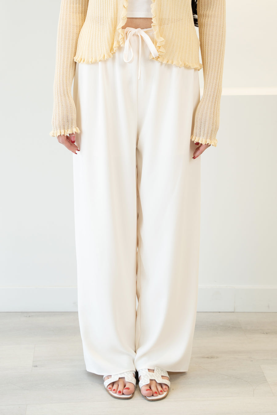 Wide Leg Drawstring Trousers White