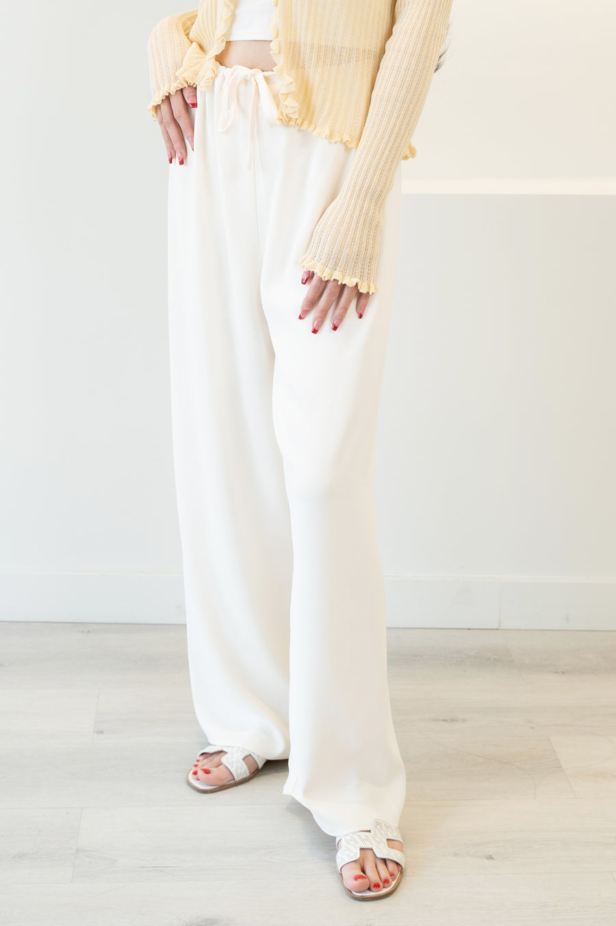 Wide Leg Drawstring Trousers White