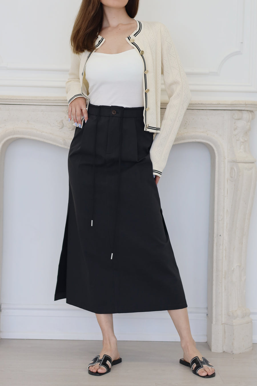 Elastic Waist Cotton Maxi Skirt Black