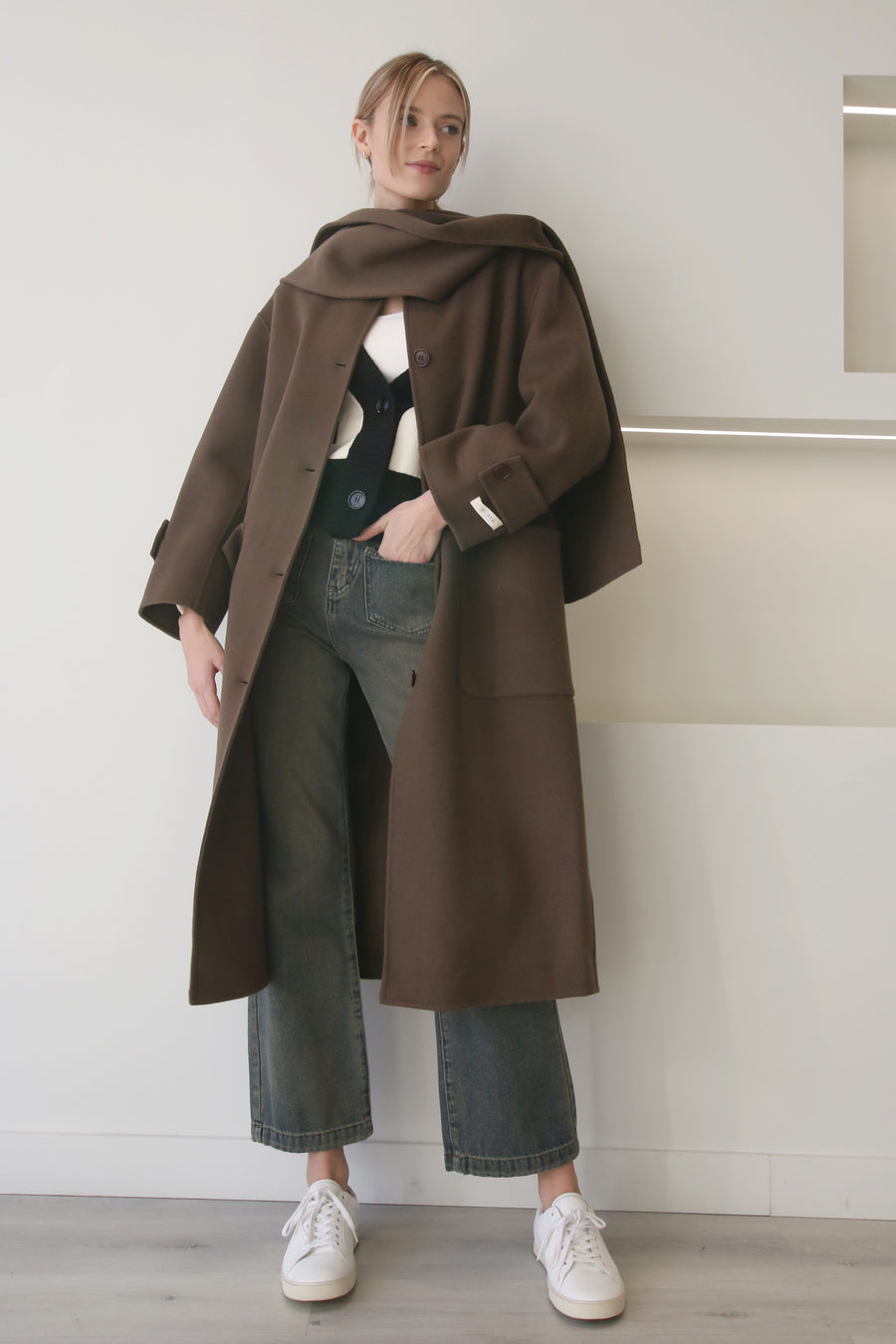 Brown Wool Coat With Scarf Hat