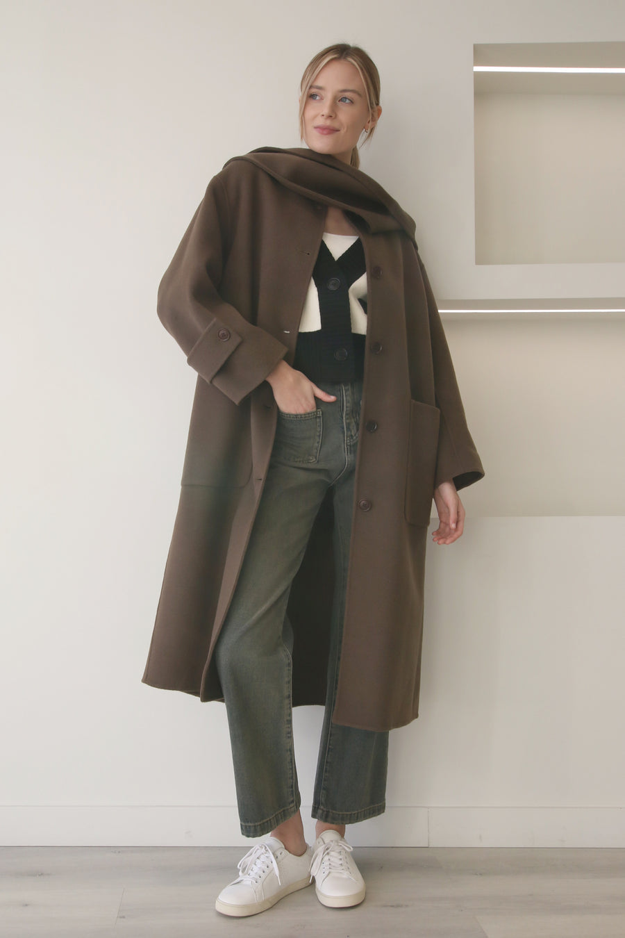Brown Wool Coat With Scarf Hat