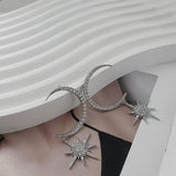 Silver Large Crescent Star Crystal Earrings