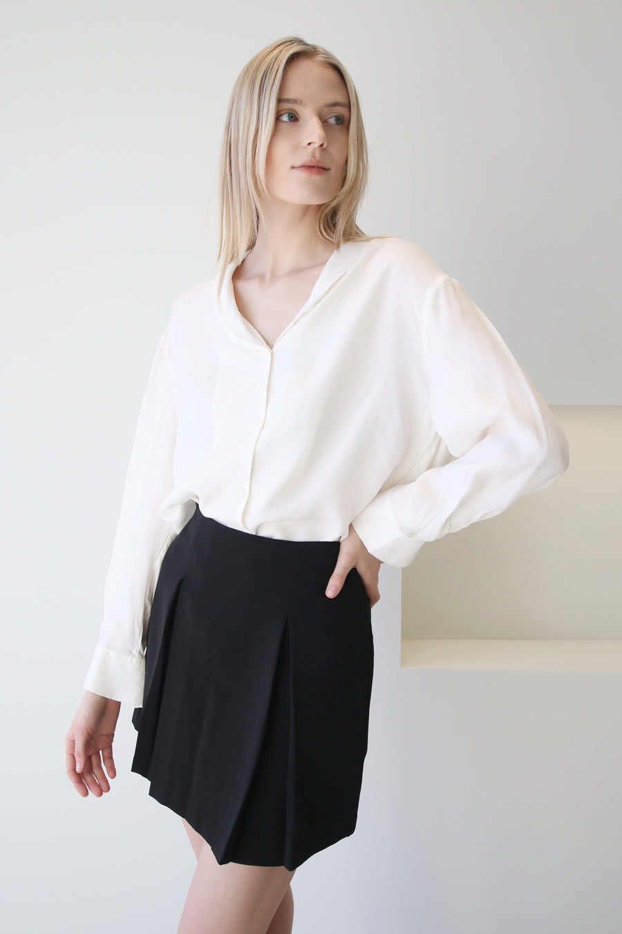 French Collar Long Sleeve Blouse White