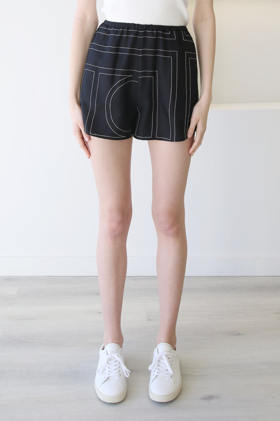 Toteme Monogram Silk PJ Shorts Black